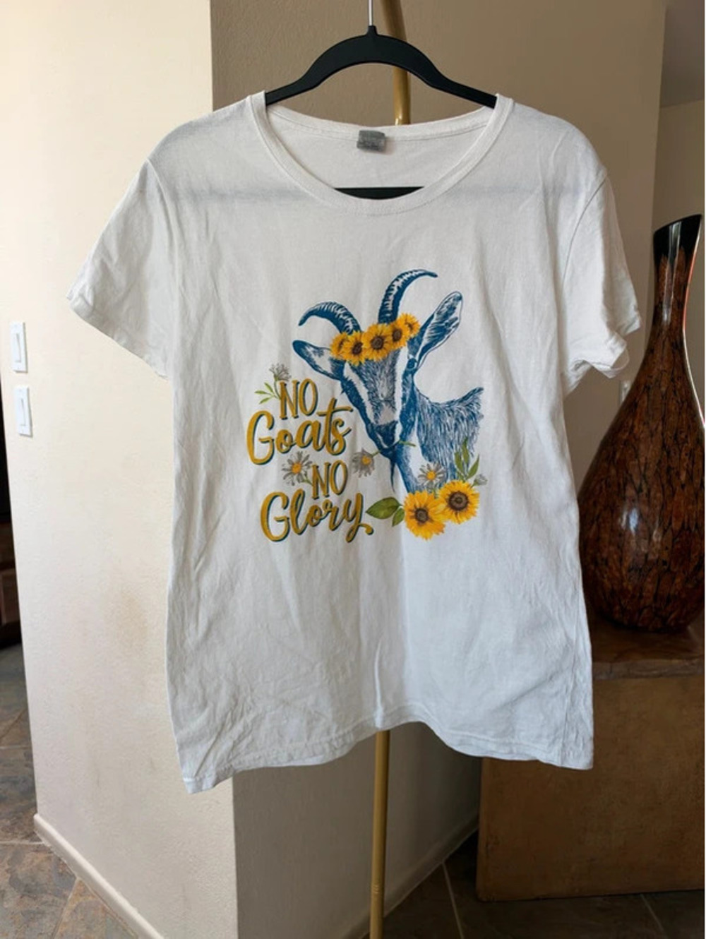 Gildan No Goats No Glory White Cotton Graphic T Shirt